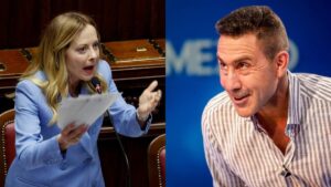 Giorgia Meloni alla Camera e Roberto Vannacci durante un intervento pubblico